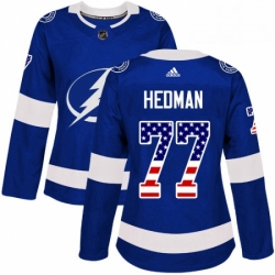 Womens Adidas Tampa Bay Lightning 77 Victor Hedman Authentic Blue USA Flag Fashion NHL Jersey 