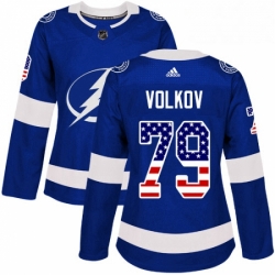 Womens Adidas Tampa Bay Lightning 79 Alexander Volkov Authentic Blue USA Flag Fashion NHL Jersey 