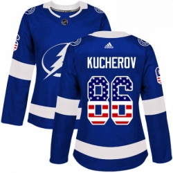 Womens Adidas Tampa Bay Lightning 86 Nikita Kucherov Authentic Blue USA Flag Fashion NHL Jersey 