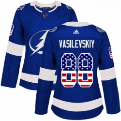 Womens Adidas Tampa Bay Lightning 88 Andrei Vasilevskiy Authentic Blue USA Flag Fashion NHL Jersey 