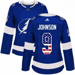 Womens Adidas Tampa Bay Lightning 9 Tyler Johnson Authentic Blue USA Flag Fashion NHL Jersey 
