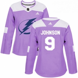 Womens Adidas Tampa Bay Lightning 9 Tyler Johnson Authentic Purple Fights Cancer Practice NHL Jersey 
