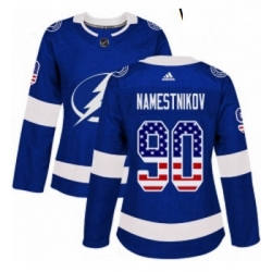 Womens Adidas Tampa Bay Lightning 90 Vladislav Namestnikov Authentic Blue USA Flag Fashion NHL Jersey 
