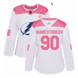 Womens Adidas Tampa Bay Lightning 90 Vladislav Namestnikov Authentic WhitePink Fashion NHL Jersey 