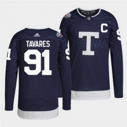 Men Toronto Maple Leafs 91 John Tavares 2022 Heritage Classic Navy Stitched jersey