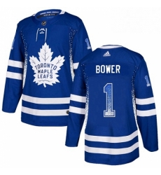 Mens Adidas Toronto Maple Leafs 1 Johnny Bower Authentic Blue Drift Fashion NHL Jersey 
