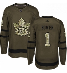 Mens Adidas Toronto Maple Leafs 1 Johnny Bower Authentic Green Salute to Service NHL Jersey 