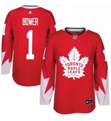 Mens Adidas Toronto Maple Leafs 1 Johnny Bower Authentic Red Alternate NHL Jersey 