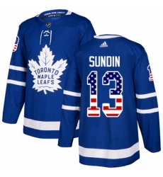 Mens Adidas Toronto Maple Leafs 13 Mats Sundin Authentic Royal Blue USA Flag Fashion NHL Jersey 