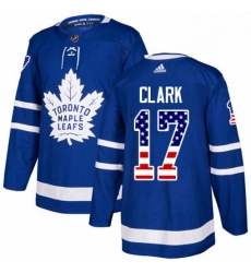 Mens Adidas Toronto Maple Leafs 17 Wendel Clark Authentic Royal Blue USA Flag Fashion NHL Jersey 