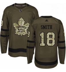Mens Adidas Toronto Maple Leafs 18 Ben Smith Authentic Green Salute to Service NHL Jersey 