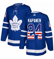 Mens Adidas Toronto Maple Leafs 24 Kasperi Kapanen Authentic Royal Blue USA Flag Fashion NHL Jersey 
