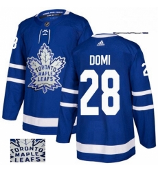 Mens Adidas Toronto Maple Leafs 28 Tie Domi Authentic Royal Blue Fashion Gold NHL Jersey 