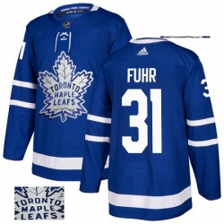 Mens Adidas Toronto Maple Leafs 31 Grant Fuhr Authentic Royal Blue Fashion Gold NHL Jersey 