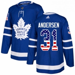 Mens Adidas Toronto Maple Leafs 31 Grant Fuhr Authentic Royal Blue USA Flag Fashion NHL Jersey 