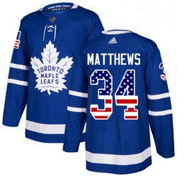Mens Adidas Toronto Maple Leafs 34 Auston Matthews Authentic Royal Blue USA Flag Fashion NHL Jersey 