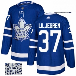 Mens Adidas Toronto Maple Leafs 37 Timothy Liljegren Authentic Royal Blue Fashion Gold NHL Jersey 