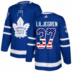Mens Adidas Toronto Maple Leafs 37 Timothy Liljegren Authentic Royal Blue USA Flag Fashion NHL Jersey 