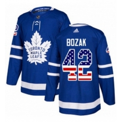 Mens Adidas Toronto Maple Leafs 42 Tyler Bozak Authentic Royal Blue USA Flag Fashion NHL Jersey 