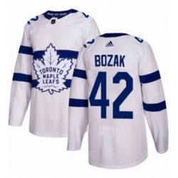 Mens Adidas Toronto Maple Leafs 42 Tyler Bozak Authentic White 2018 Stadium Series NHL Jersey 
