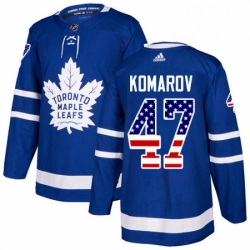 Mens Adidas Toronto Maple Leafs 47 Leo Komarov Authentic Royal Blue USA Flag Fashion NHL Jersey 