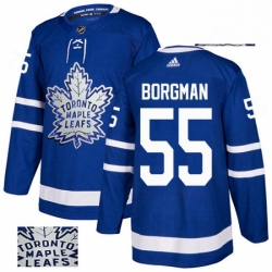 Mens Adidas Toronto Maple Leafs 55 Andreas Borgman Authentic Royal Blue Fashion Gold NHL Jersey 