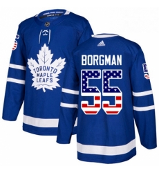 Mens Adidas Toronto Maple Leafs 55 Andreas Borgman Authentic Royal Blue USA Flag Fashion NHL Jersey 