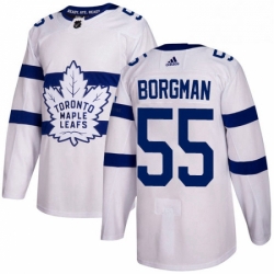 Mens Adidas Toronto Maple Leafs 55 Andreas Borgman Authentic White 2018 Stadium Series NHL Jersey 