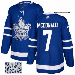 Mens Adidas Toronto Maple Leafs 7 Lanny McDonald Authentic Royal Blue Fashion Gold NHL Jersey 