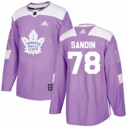 Mens Adidas Toronto Maple Leafs 78 Rasmus Sandin Authentic Purple Fights Cancer Practice NHL Jersey 