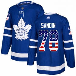Mens Adidas Toronto Maple Leafs 78 Rasmus Sandin Authentic Royal Blue USA Flag Fashion NHL Jersey 