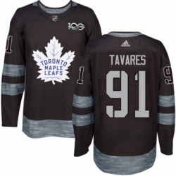 Mens Adidas Toronto Maple Leafs 91 John Tavares Authentic Black 1917 2017 100th Anniversary NHL Jersey 