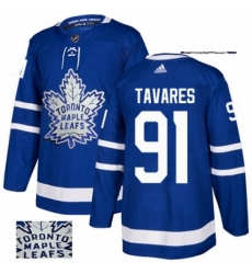 Mens Adidas Toronto Maple Leafs 91 John Tavares Authentic Royal Blue Fashion Gold NHL Jersey 