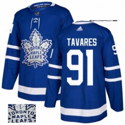 Mens Adidas Toronto Maple Leafs 91 John Tavares Authentic Royal Blue Fashion Gold NHL Jersey 