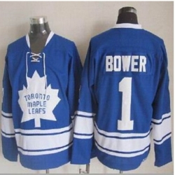 Toronto Maple Leafs #1 Johnny Bower Blue CCM Throwback Stitched NHL Jersey