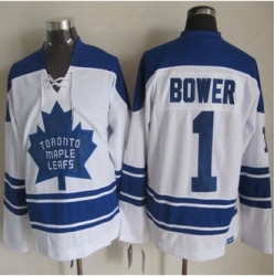 Toronto Maple Leafs #1 Johnny Bower White CCM Throwback Third Stitched NHL Jersey