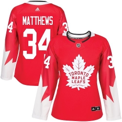 Maple Leafs #34 Auston Matthews Red Alternate Womens Stitched NHL Jersey
