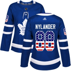 Women Maple Leafs 88 William Nylander Blue Home Authentic USA Flag Stitched Hockey Jersey
