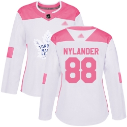 Women Maple Leafs 88 William Nylander White Pink Authentic Fashion Stitched Hockey Jersey