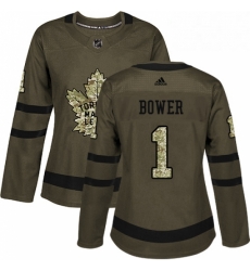Womens Adidas Toronto Maple Leafs 1 Johnny Bower Authentic Green Salute to Service NHL Jersey 