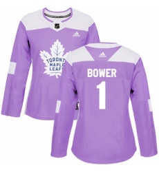 Womens Adidas Toronto Maple Leafs 1 Johnny Bower Authentic Purple Fights Cancer Practice NHL Jersey 