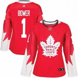 Womens Adidas Toronto Maple Leafs 1 Johnny Bower Authentic Red Alternate NHL Jersey 