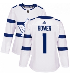 Womens Adidas Toronto Maple Leafs 1 Johnny Bower Authentic White 2018 Stadium Series NHL Jersey 