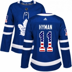 Womens Adidas Toronto Maple Leafs 11 Zach Hyman Authentic Royal Blue USA Flag Fashion NHL Jersey 