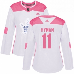 Womens Adidas Toronto Maple Leafs 11 Zach Hyman Authentic WhitePink Fashion NHL Jersey 