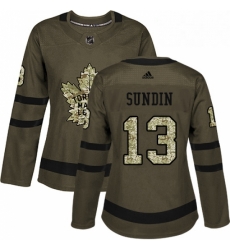 Womens Adidas Toronto Maple Leafs 13 Mats Sundin Authentic Green Salute to Service NHL Jersey 