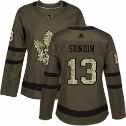 Womens Adidas Toronto Maple Leafs 13 Mats Sundin Authentic Green Salute to Service NHL Jersey 