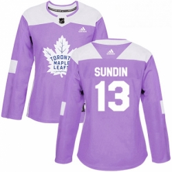 Womens Adidas Toronto Maple Leafs 13 Mats Sundin Authentic Purple Fights Cancer Practice NHL Jersey 
