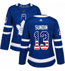 Womens Adidas Toronto Maple Leafs 13 Mats Sundin Authentic Royal Blue USA Flag Fashion NHL Jersey 