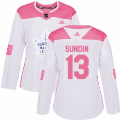 Womens Adidas Toronto Maple Leafs 13 Mats Sundin Authentic WhitePink Fashion NHL Jersey 